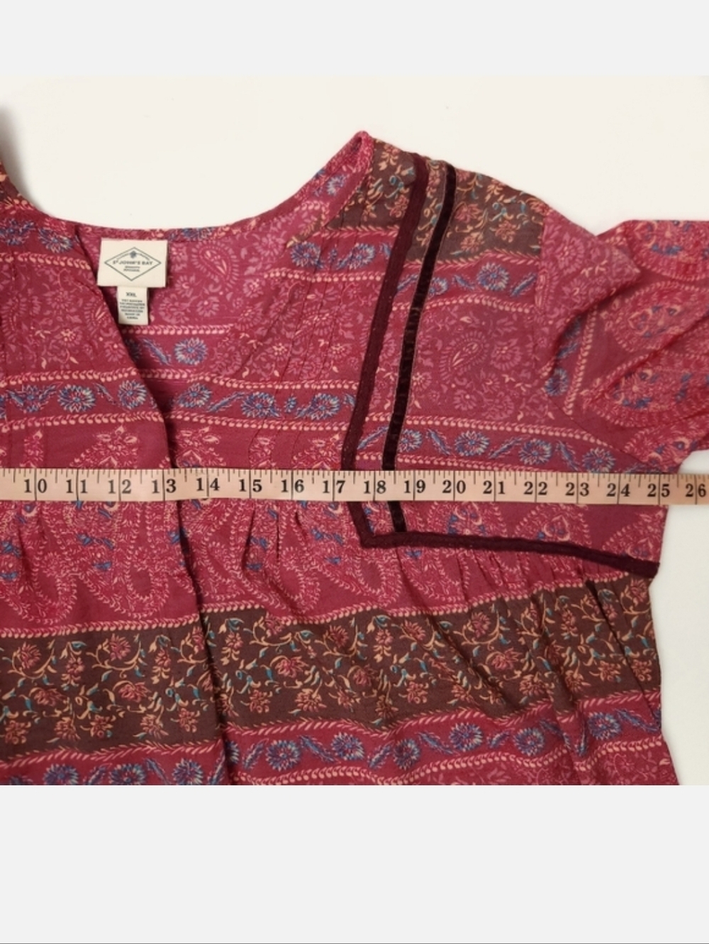 St John's Bay Boho Pasley Bordeaux Blouse - Picture 8 of 13